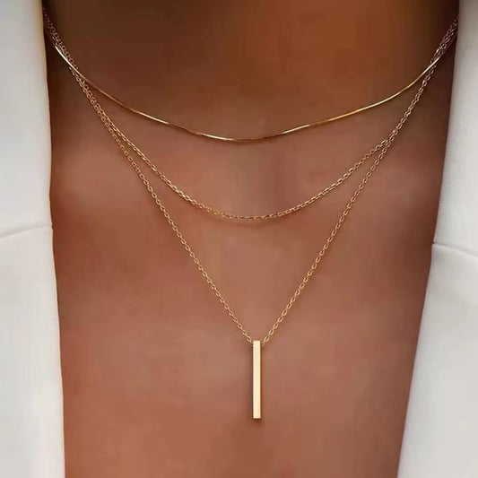 Vintage Boho Layered Stick Pendant Necklace – Minimalist Aesthetic Chain for Women