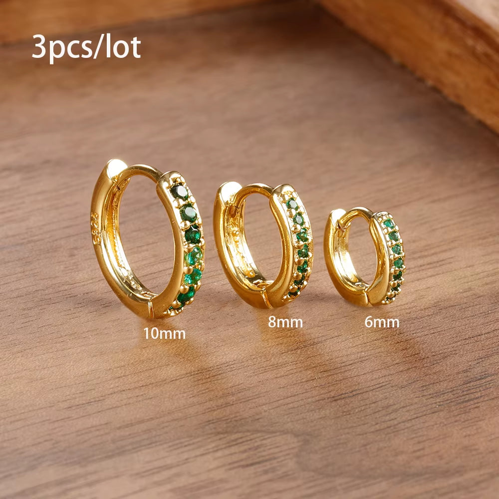 3‑Piece Tiny Crystal Hoop Earrings – Minimalist Gold Stainless Steel Cartilage Hoops for Women