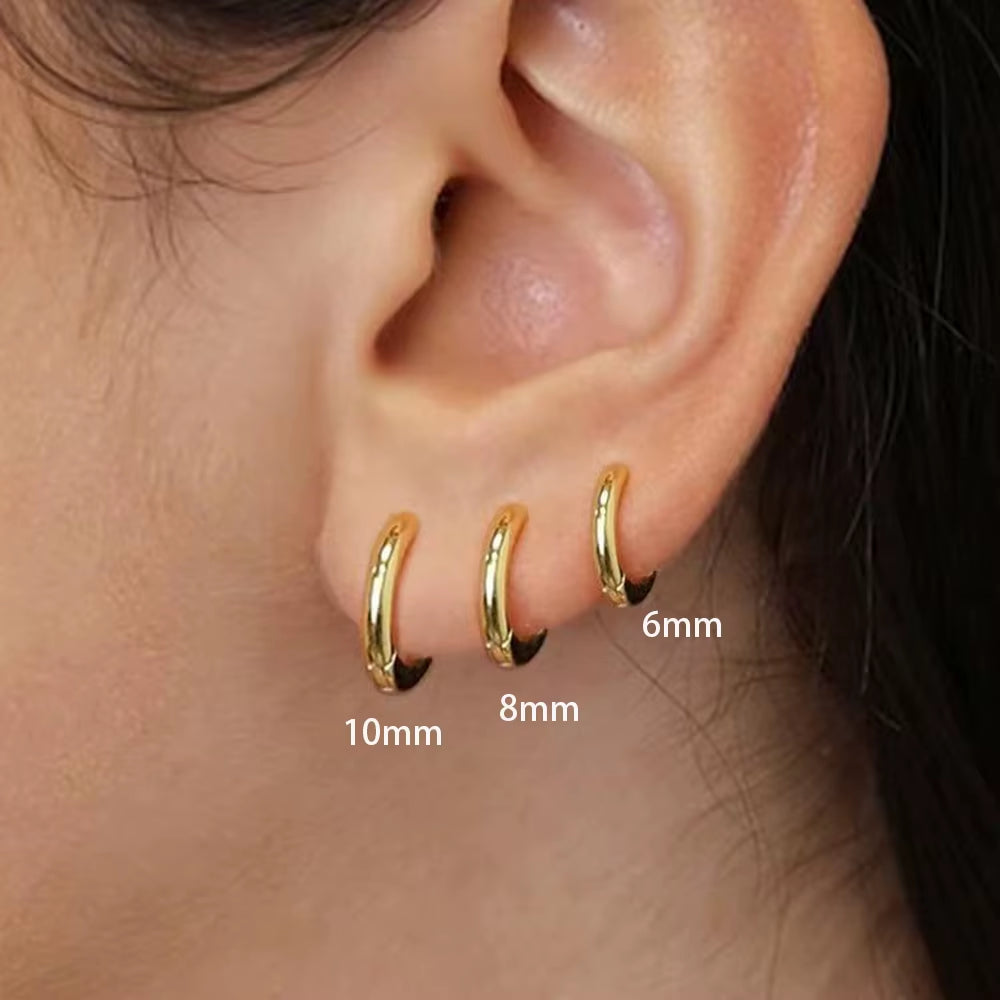 3‑Piece Tiny Crystal Hoop Earrings – Minimalist Gold Stainless Steel Cartilage Hoops for Women
