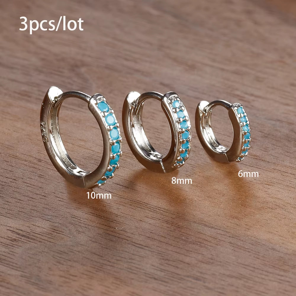 3‑Piece Tiny Crystal Hoop Earrings – Minimalist Gold Stainless Steel Cartilage Hoops for Women
