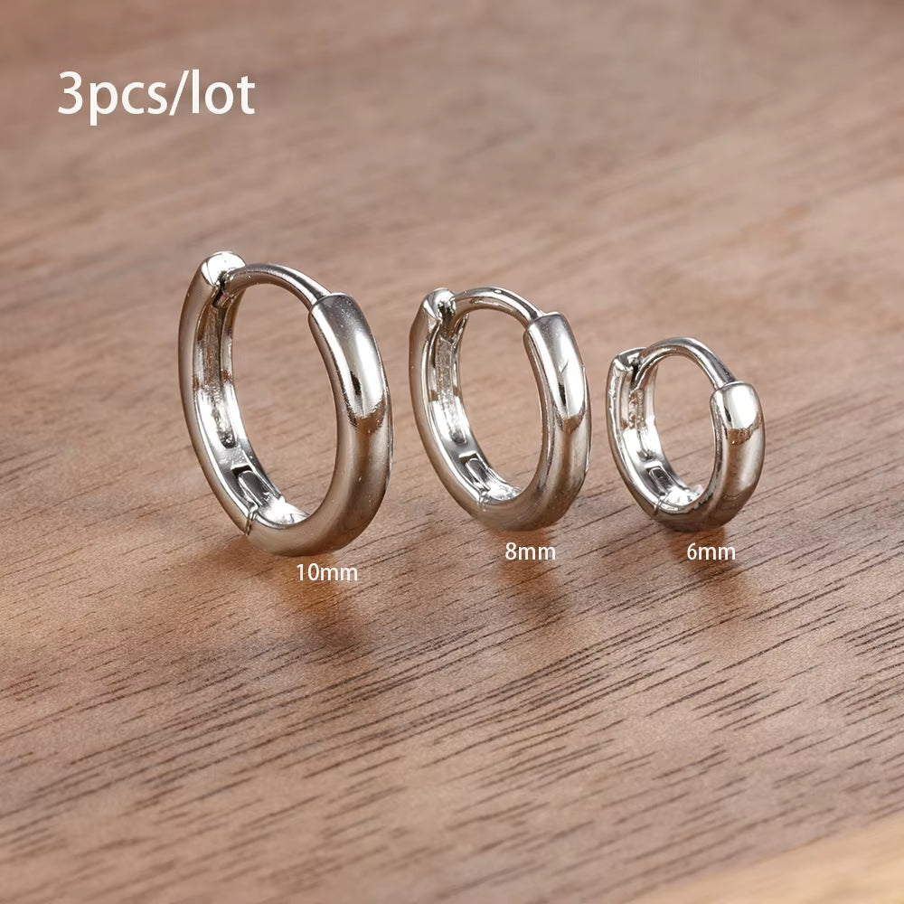 3‑Piece Tiny Crystal Hoop Earrings – Minimalist Gold Stainless Steel Cartilage Hoops for Women