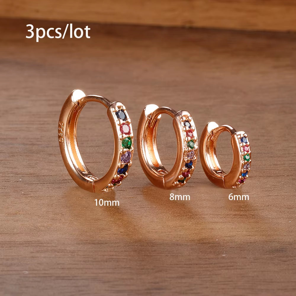 3‑Piece Tiny Crystal Hoop Earrings – Minimalist Gold Stainless Steel Cartilage Hoops for Women