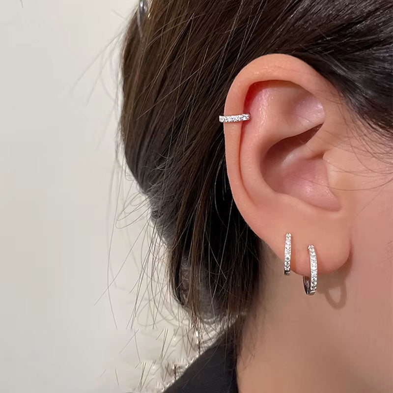 3‑Piece Tiny Crystal Hoop Earrings – Minimalist Gold Stainless Steel Cartilage Hoops for Women
