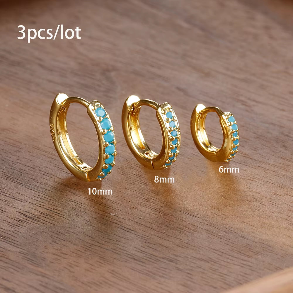 3‑Piece Tiny Crystal Hoop Earrings – Minimalist Gold Stainless Steel Cartilage Hoops for Women
