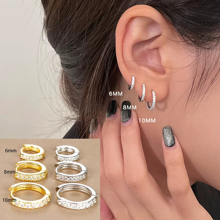 3‑Piece Tiny Crystal Hoop Earrings – Minimalist Gold Stainless Steel Cartilage Hoops for Women