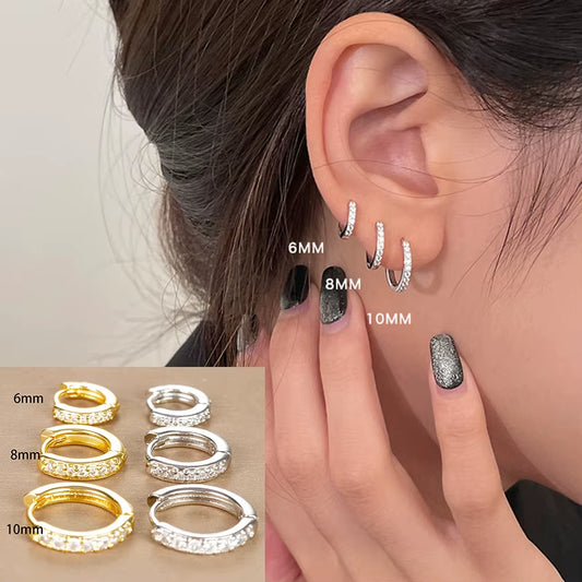 3‑Piece Tiny Crystal Hoop Earrings – Minimalist Gold Stainless Steel Cartilage Hoops for Women