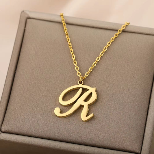 Dainty Gold Initial Necklace – Minimalist Stainless Steel Letter Pendant for Women