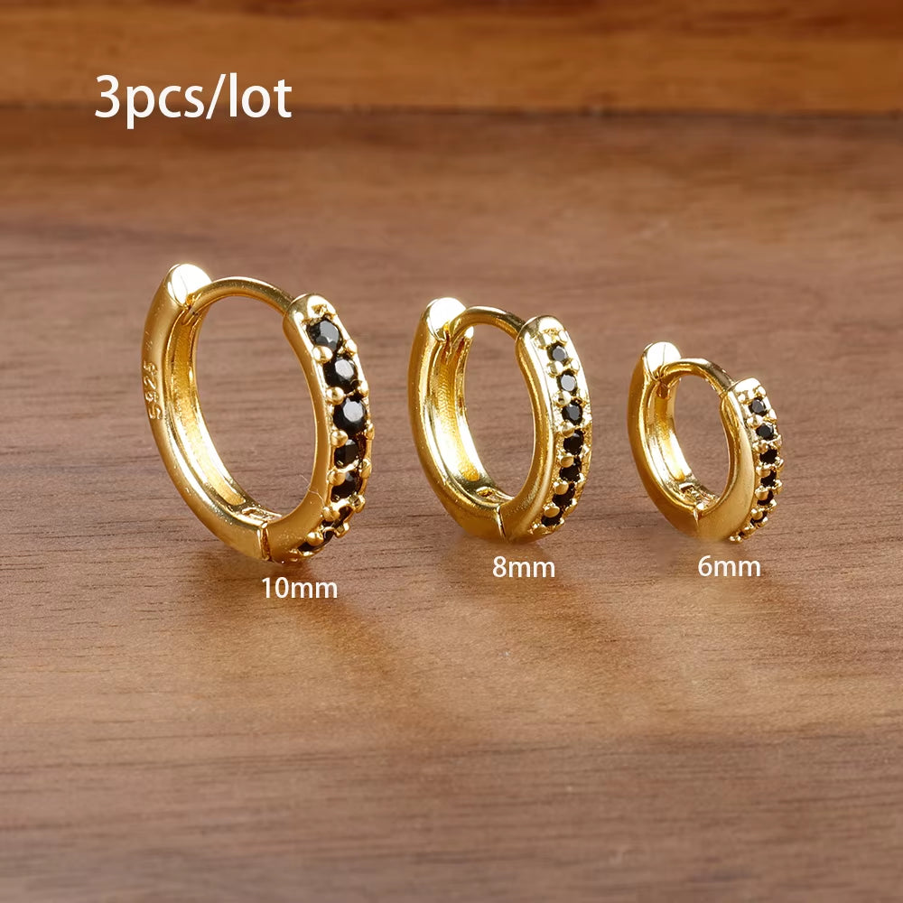 3‑Piece Tiny Crystal Hoop Earrings – Minimalist Gold Stainless Steel Cartilage Hoops for Women